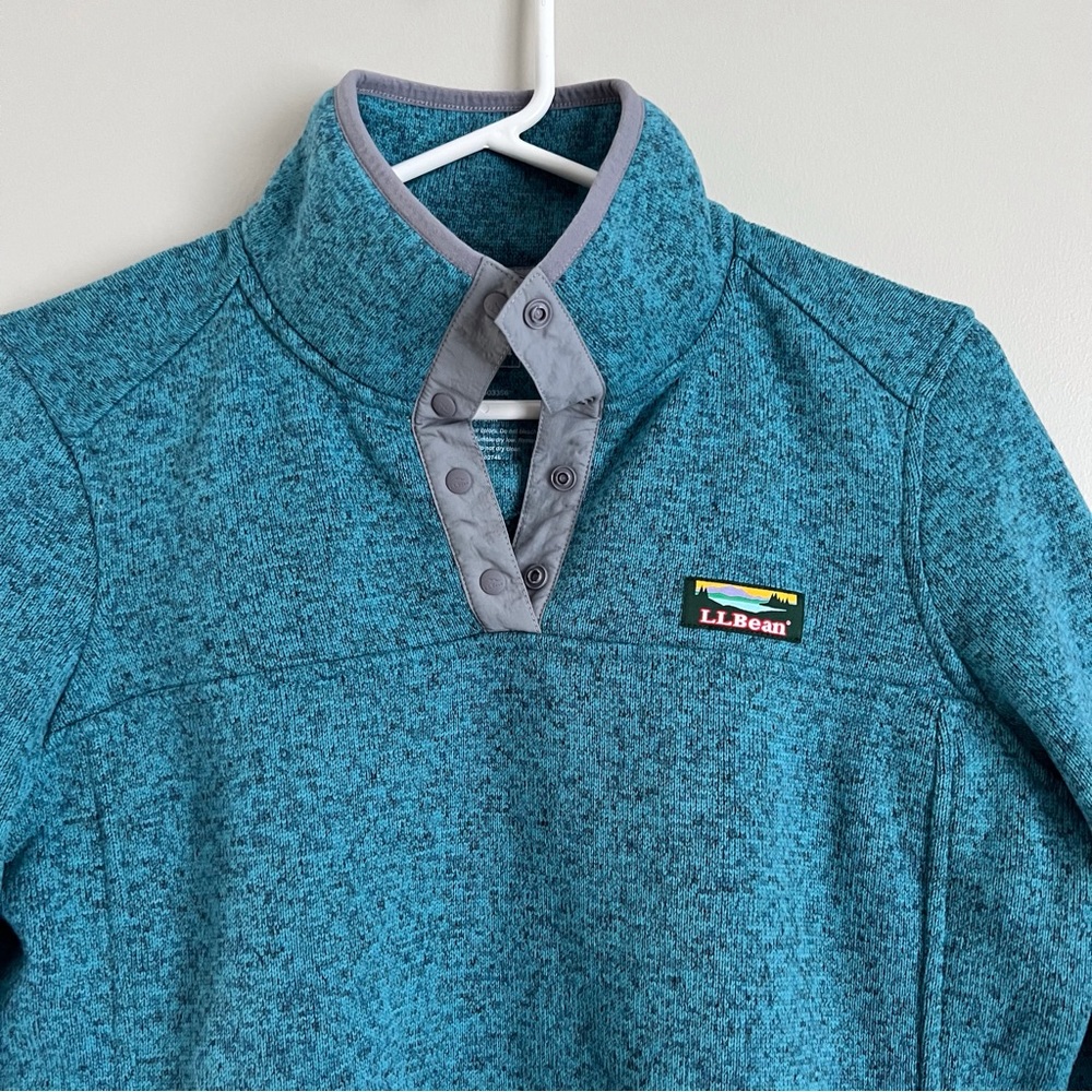 LL Bean Women’s Sweater Fleece Pullover Teal Snap Neck Outdoor Small Petite - Picture 3 of 7